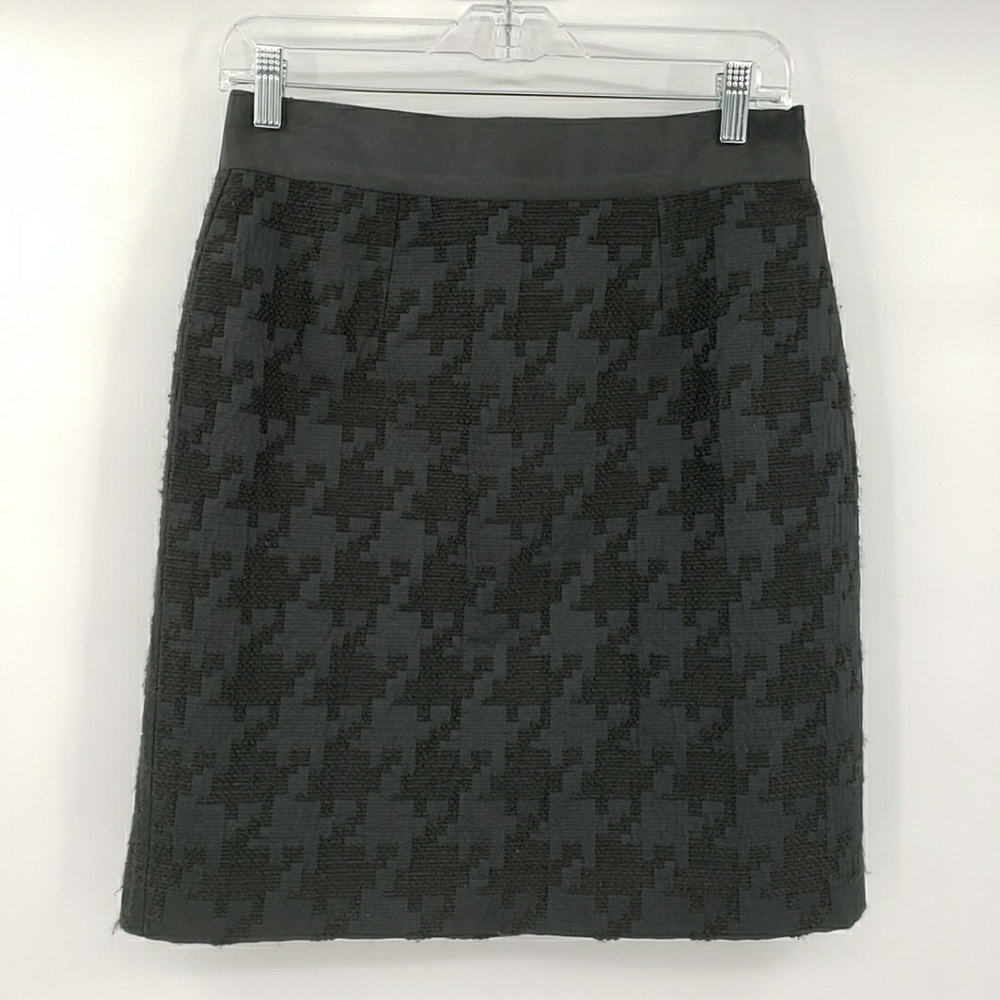 ANN Taylor Loft Texture Houndstooth Black Pencil Skirt
